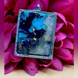 Bellway beauty jewelers ‘rocky teal’ small rectangular pendant